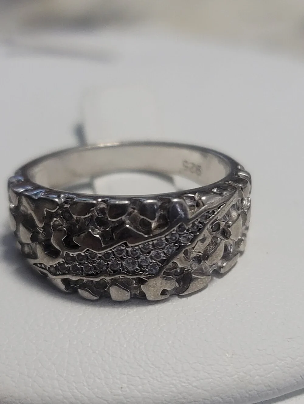 925 Sterling Silver Moissanite Claw Mark Nugget Ring Sz 8
